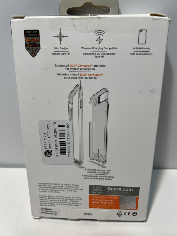 Gear4 Apple iPhone 6 6s 7 8 Plus Bayswater Clear Protective Slim Case