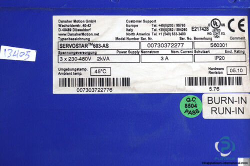 KOLLMORGEN SERVOSTAR 603-AS SERVO AMPLIFIER / SERVOSTAR S60301 - Picture 3 of 3