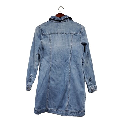 liverpool denim dress Liverpool Women's Long-Sleeved Blue Distressed Denim Dress Pockets Collared  XS