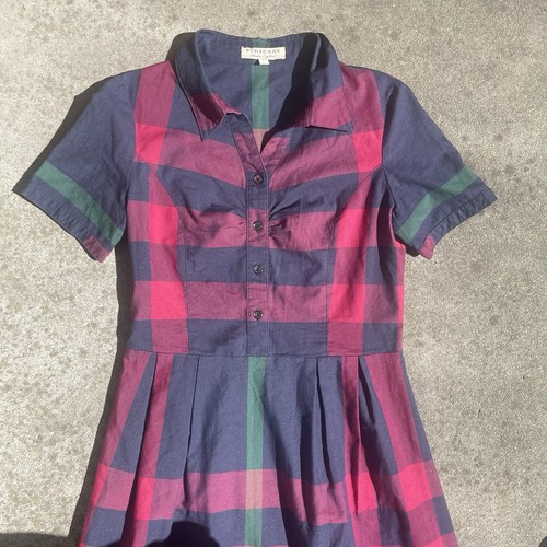 Vintage Designer Burberry Plaid Tartan Pleated Y2K Preppy Grunge Mini Dress SMLL - Picture 4 of 12