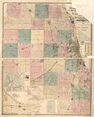 18'' x 24'' 1870 Map Of Cook Du Page Counties & Norther Portion Of Lake County
