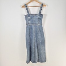 Steele the label womesn dress size XS fit flare midi blue denim stretch 099004