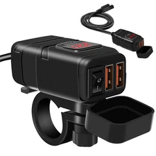 Dual USB Car Motorcycle Charger, Phone GPS Quick Charge Adapter, LED Waterproof
