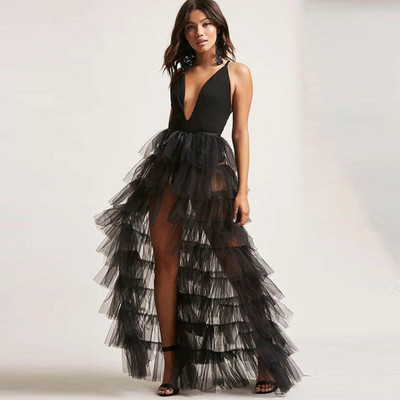 Black Layered Tulle Skirt Long Women's 