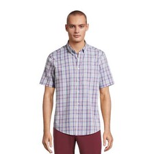 George Men's Size M 38/40 Red  Blue Plaid Short Sleeve Poplin Button-Up Shirt