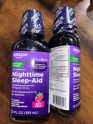 {2} Nighttime Sleep-Aid, Diphenhydramine *Berry* Amazon Basic Care 12oz Each