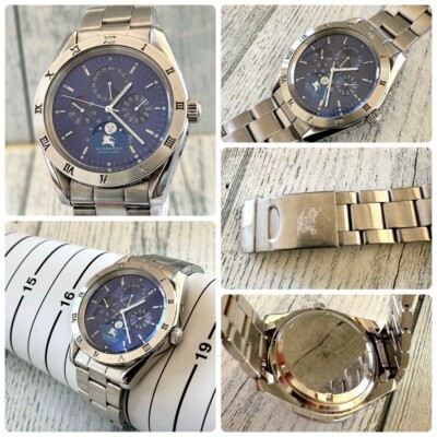 BURBERRY クォーツ腕時計 ブルー Burberry Moon Phase Watch Blue Tone Used From Japan Check