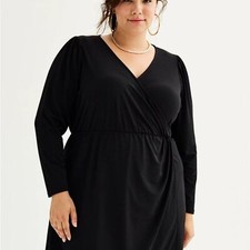 Nine West Dress Women's Black Long Sleeve Wrap Dress Women’s 2X