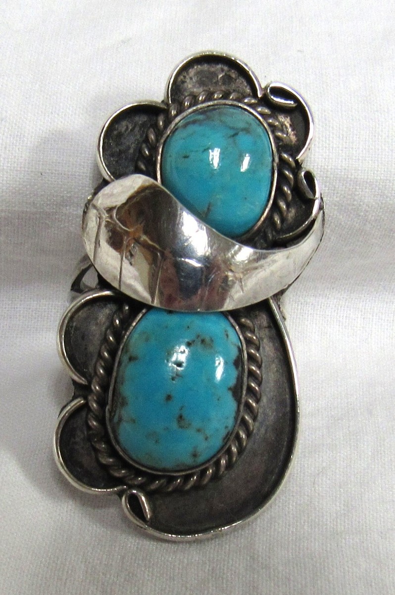 アクセサリー Navajo Turquoise Feather Ring Sterling Navajo 1 5/8