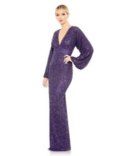 $495 NWT Mac Duggal Sequined V Neck Gown Amethyst Purple 8