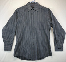 Arrow Dress Shirt - Mens L 16 32/33 - Black  White Stripes - Wrinkle Free 696 