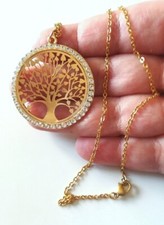 COLLANA ALBERO DELLA VITA IN ACCIAIO E ARGENTO PLACCATO ORO 23KT CON BRILLANTINI