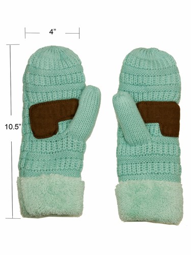 C.C Unisex Winter Warm Knit Soft Inner Fuzzy Lined Anti-Slip Cuff Mittens Gloves - Picture 39 of 111