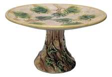 ANTIQUE ETRUSCAN MAJOLICA GRIFFEN SMITH & HILL "MAPLE LEAF" CAKE STAND/COMPOTE