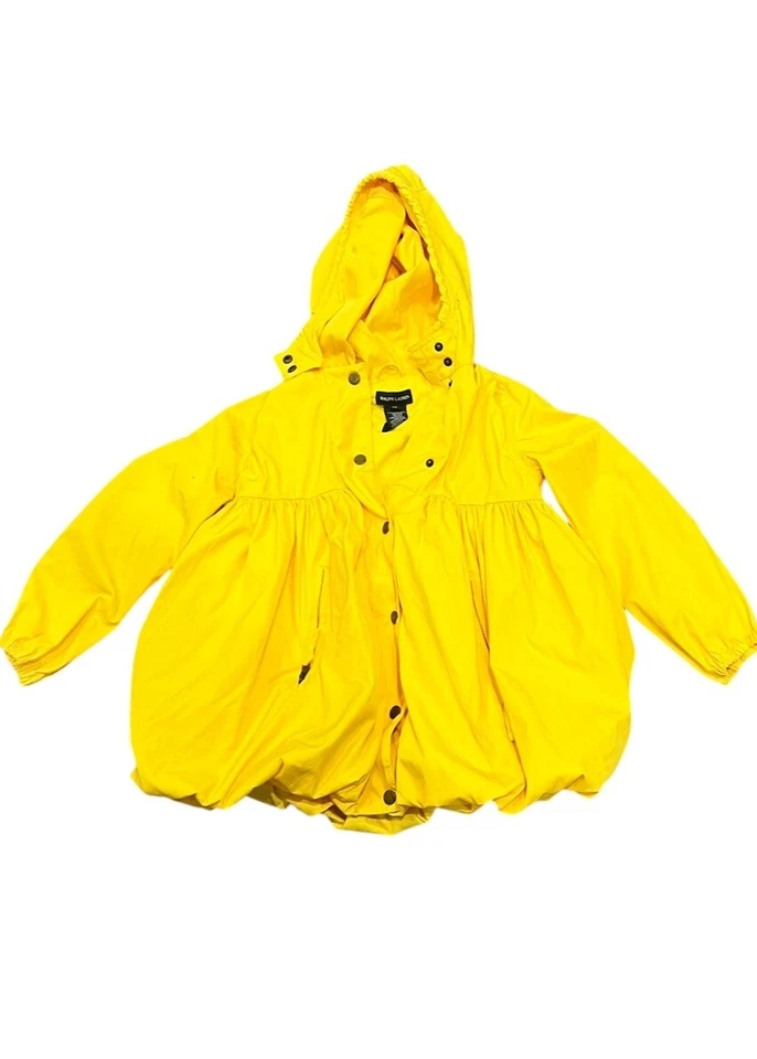 Chaqueta impermeable con capucha forrada vintage Ralph Lauren niñas 6X amarillo con volantes burbujas Foto 4 de 4