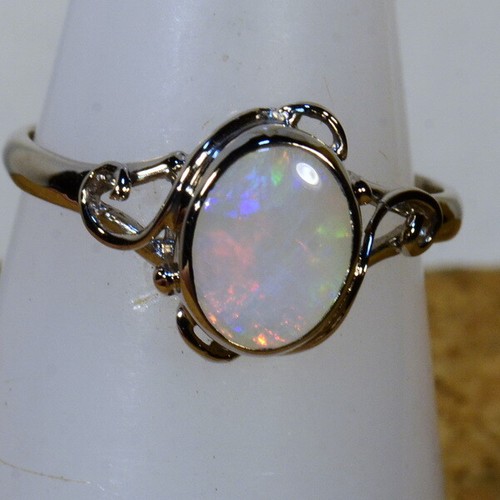 Solid Natural White Opal Solid 18k White Gold Ring (14465) - Picture 6 of 6