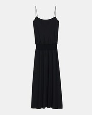 Theory Ribbed-Waist Black Silk Spaghetti Strap Midi Dress Black Size P 100 Silk