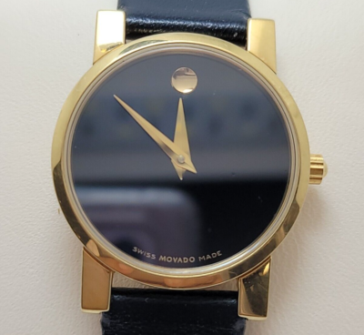 Movado Gold Tone Black Dial 87-A1-845 Black Movado Leather 