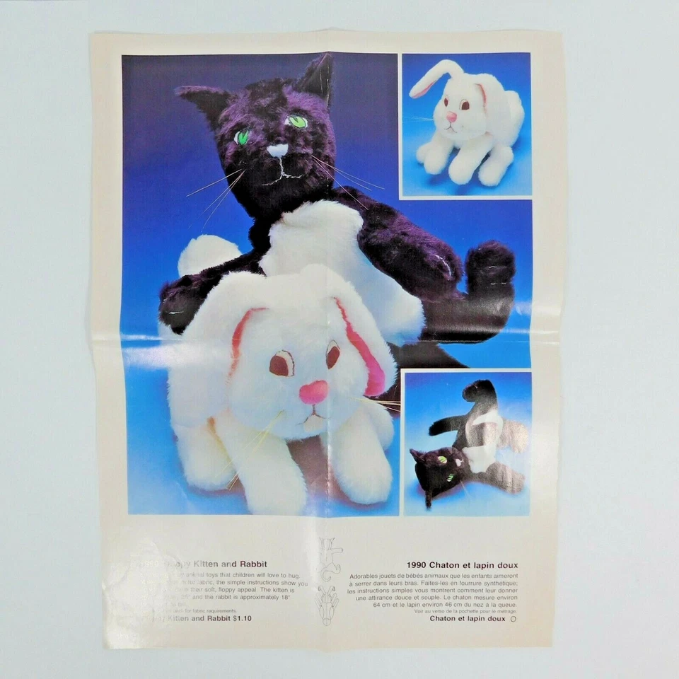 Style 1990 Floppy Kitten Rabbit Plush Sewing Pattern 18-25" Uncut Stuffed Animal - Image 3 of 3