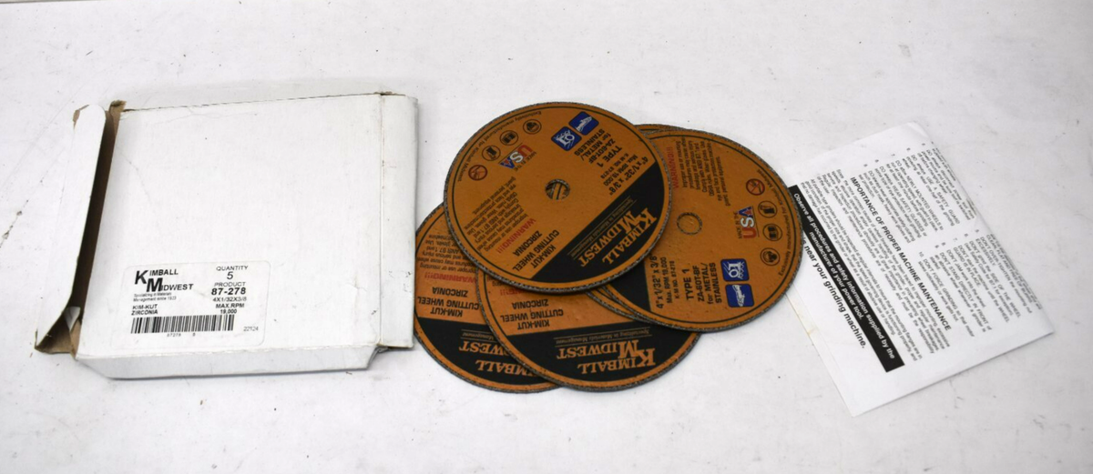 ★87MM★ Mmlg WE 87 RINGER HFT EVERY WHITE Lot of 5 Kimball Midwest 87-278 Zirconia Cut Off Wheels 4