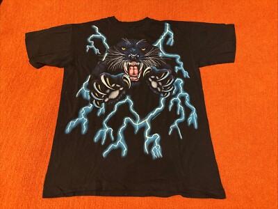 VTG USA Thunder Panther Lightning All Over Print Single Stitch Shirt Large