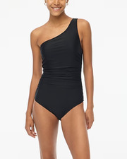 J.Crew Factory One Shoulder One Piece Black Ruched Swimsuit L NWT