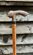 Lion Handle Elegant Sturdy Polished Wooden Walking Stick