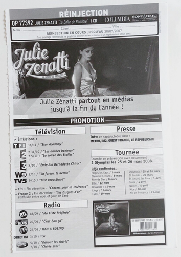 JULIE ZENATTI ■ Bon SONY #77392 ■ BOITE DE PANDORE ┴ Promo French Plan Strategy