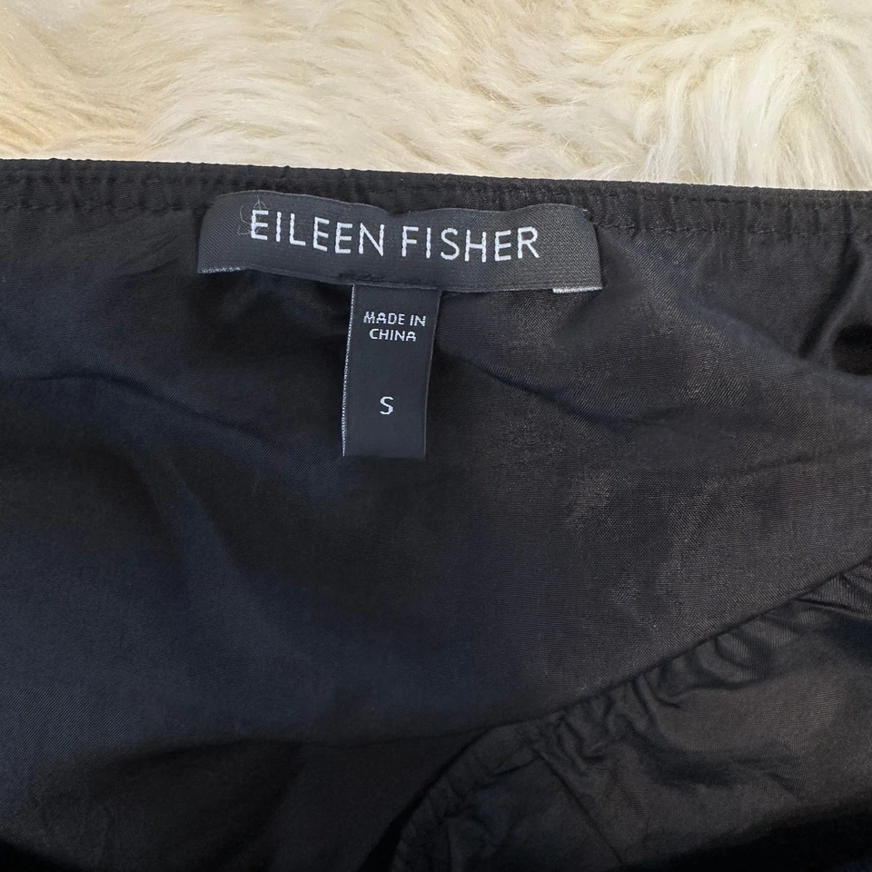 Falda Eileen Fisher 100 % seda tafetán con volantes negra talla pequeña cintura 30" Foto 3 de 4