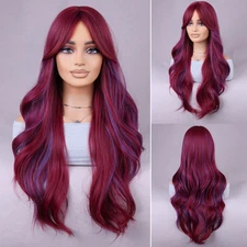 Burgundy Long Curl Hair Wine-Red Wavy Hair Cosplay Hair Wigs for Woman Cosplay