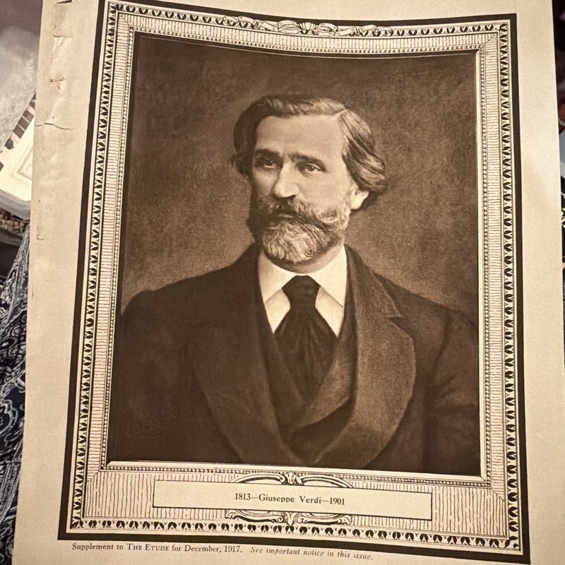 Giuseppe Verdi Portrait Print + Short Critical Biography Page, 1917 Etude Suppl