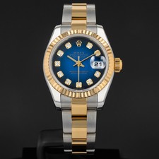 Rolex Lady-Datejust Gold Steel Blue Vignette Diamond 179173 Oyster - Pre-owned