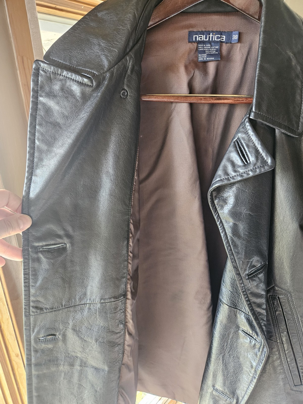 Vintage Nautica Black Leather Peacoat, Size 38, Y2K Style image 3