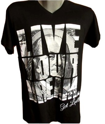 Y2K T Shirt Medium Cash Player NEW GET LUCKY LIVE MONEY DREAM HIP HOP Graphic 