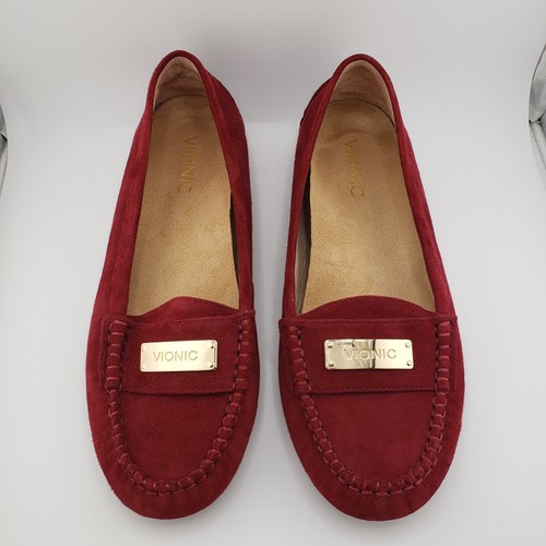 Vionic Shoes 8 Sydney Loafers Slip Ons Moccasins Flats Burgandy Suede Classic - Picture 12 of 13