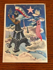 VINTAGE  Xmas CARD FROM PARIS FRANCE TO USA WWII 1944 before the battle of Budge