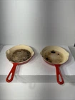 Griswold Cast Iron #3 Skillet Lot Of 2 Red And White Enamel Made In USA READ