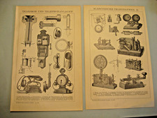 Telefon,Telegraphen,Ger&auml;tschaften,Netz 12 Tafeln 1898 Antike Lithographien