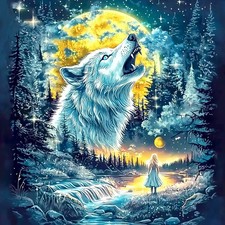 Diamond Art Kits for Adults, Diamond Painting Kits Forest Wolf Moon for Adults
