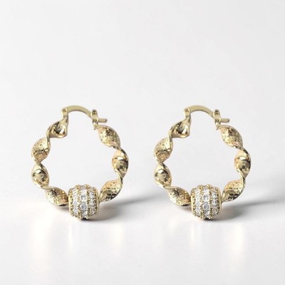 9ct Gold Filled 35mm Small Twist Hoop Earrings Gold Hoops With Balls Lightweight
