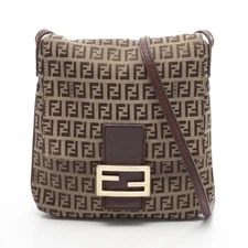 FENDI Zucca Shoulder Bag Crossbody leather Nylon canvas Brown Used Women