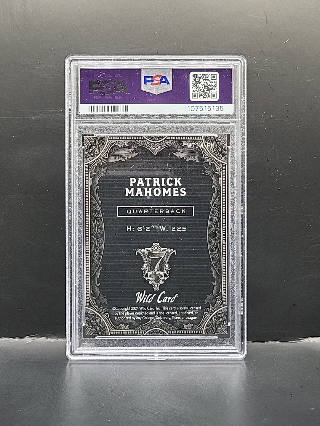 2024 Wild Card 7 Card Stud - Patrick Mahomes #PM Jokers Wild Red Prism #1/1 PSA9 view 2