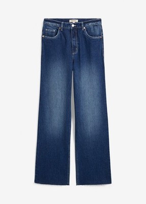 Neu Damen Wide-Leg-Jeans High Waist full Length Gr. 44 Dunkelblau Denim Used