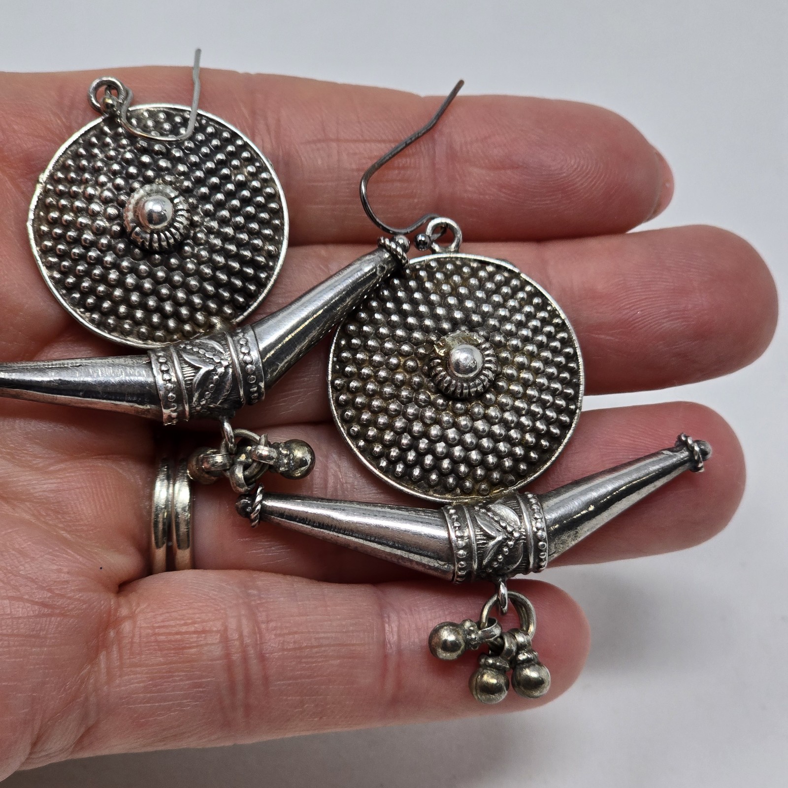 Large Handmade Solid Sterling Silver Earrings, In… - image 2