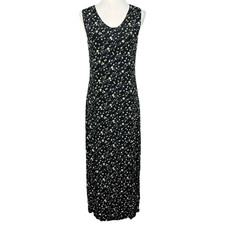 Vintage 90s Y2K Floral Maxi Dress Size L Black Fairy Whimsigoth Goth Sleeveless