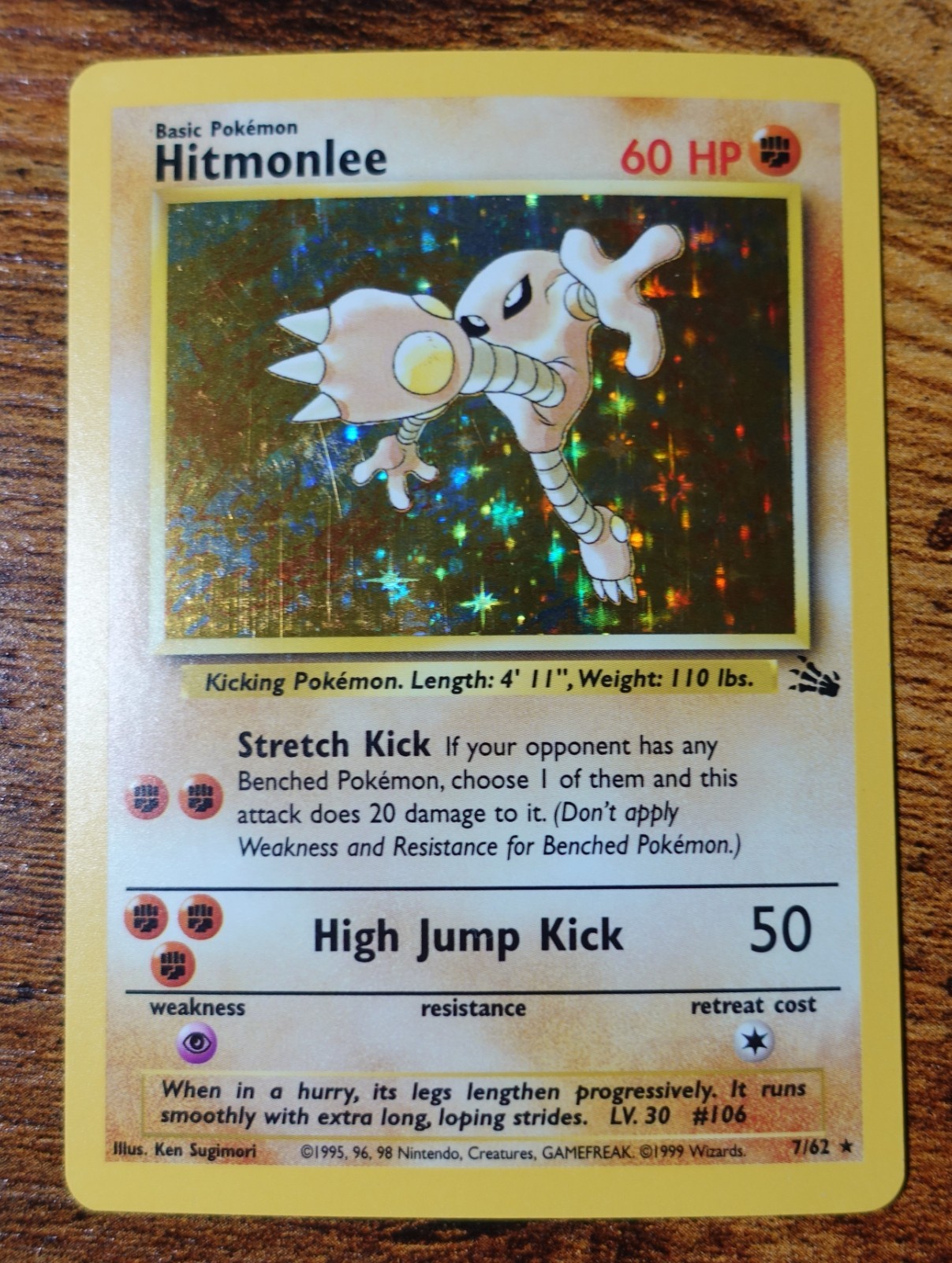 Hitmonlee 7/62 Holo Rare Fossil Set Pokemon Card VLP-LP