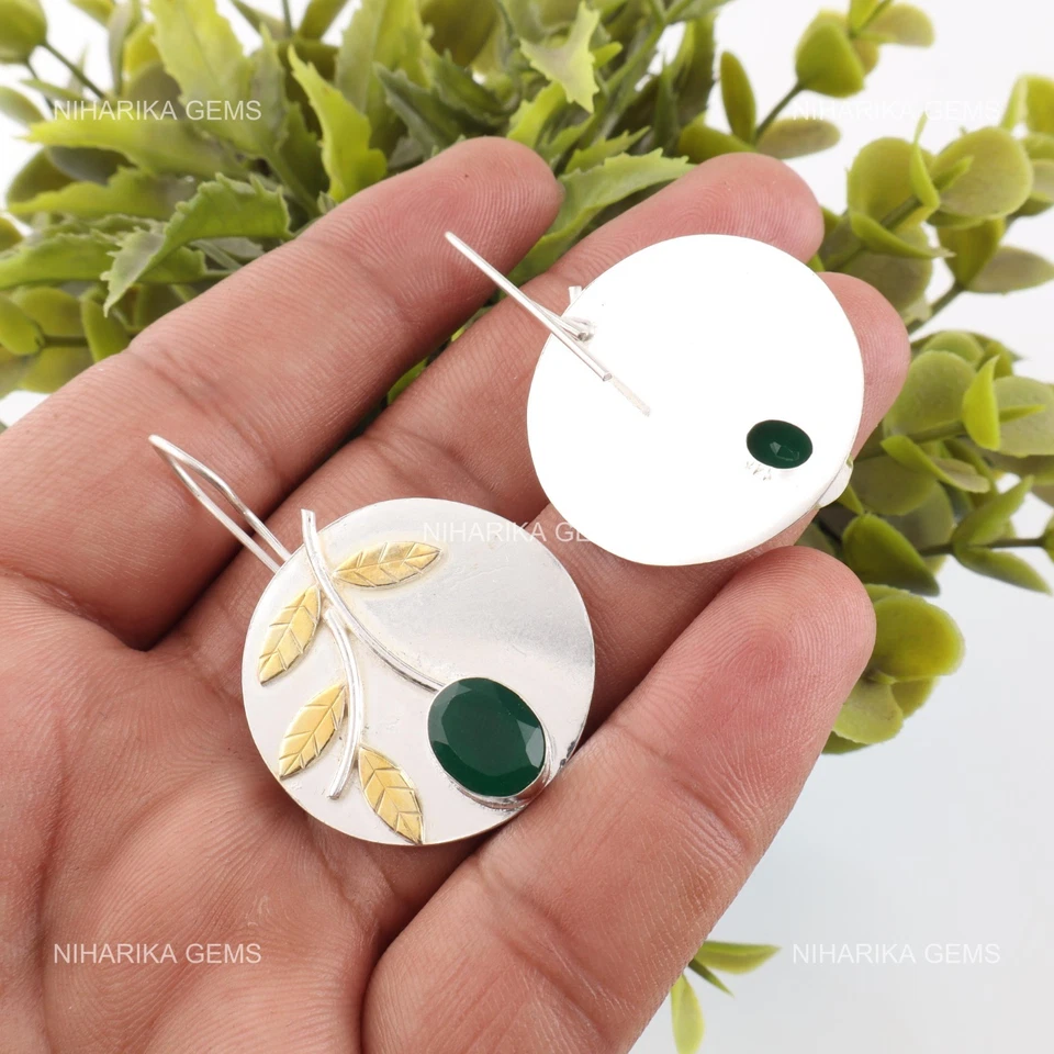 Verde Onice Gemma Argento Sterling Moglie Natale Pendente Anniversario Orecchini - Immagine 3 di 4