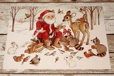 Vintage Plus Mark Santa & Forest Animals Christmas Greeting Card UNUSED