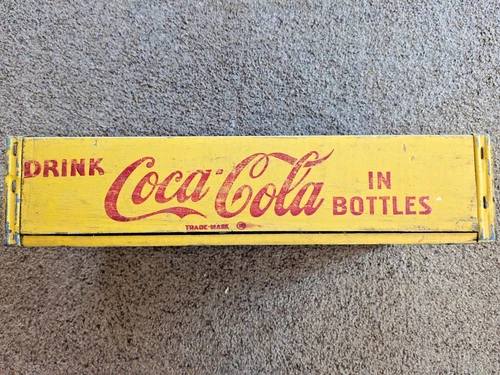 Vintage Yellow Coca-Cola  In Bottles 24 Bottle Wooden Crate