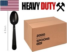 2000 Plastic SPOONS Black HEAVY Weight  DENSE Plastic Cutlery Disposable SPOONS